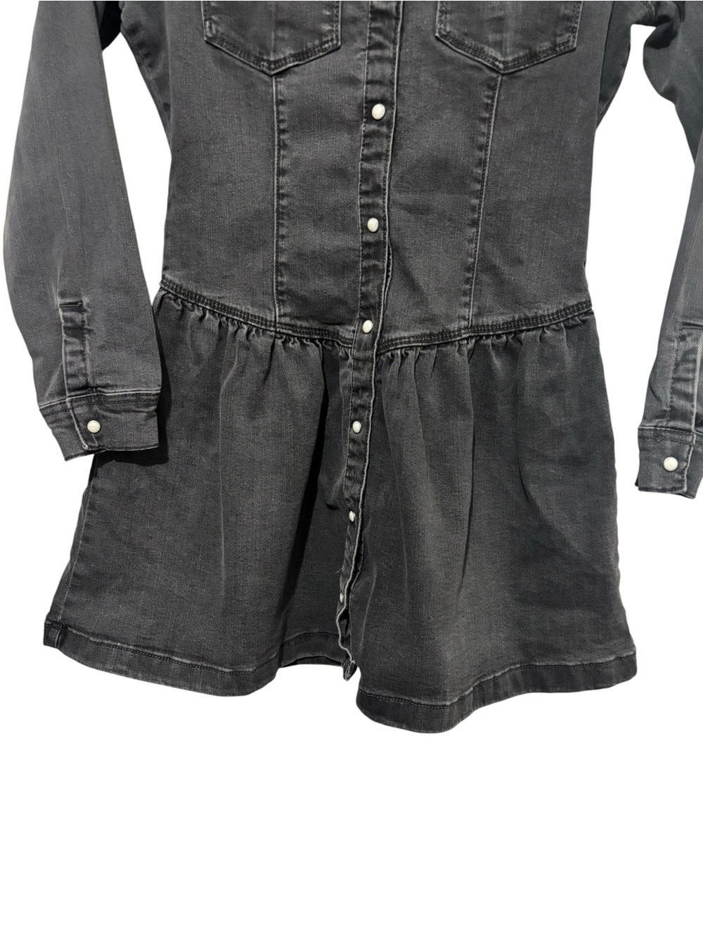 OshKosh B’gosh Girls Black Denim Shirt Dress Size 8/8A Snap Front Long Sleeve - Picture 3 of 16